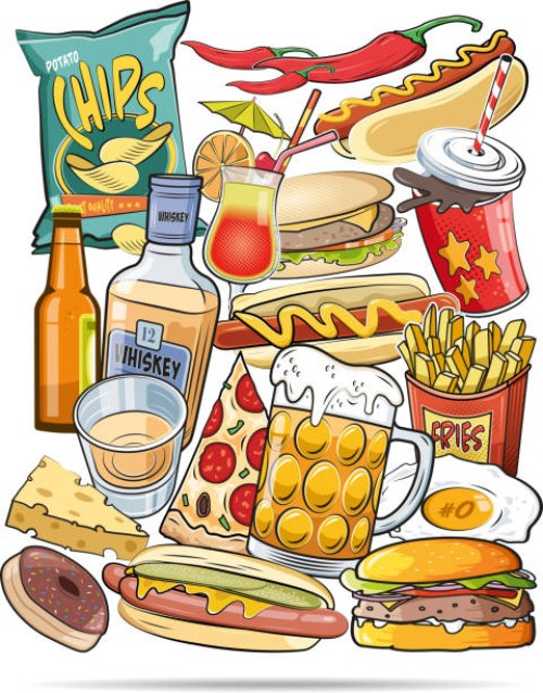 food set - junk food stock illustrations
