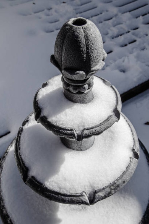 fountain in snow - garden decoration stock pictures, royalty-free photos & images