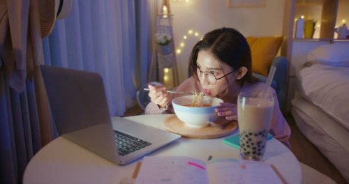 freelance woman work from home - junk food stock pictures, royalty-free photos & images