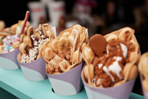 fresh dessert on display at concession stand - concert stock pictures, royalty-free photos & images