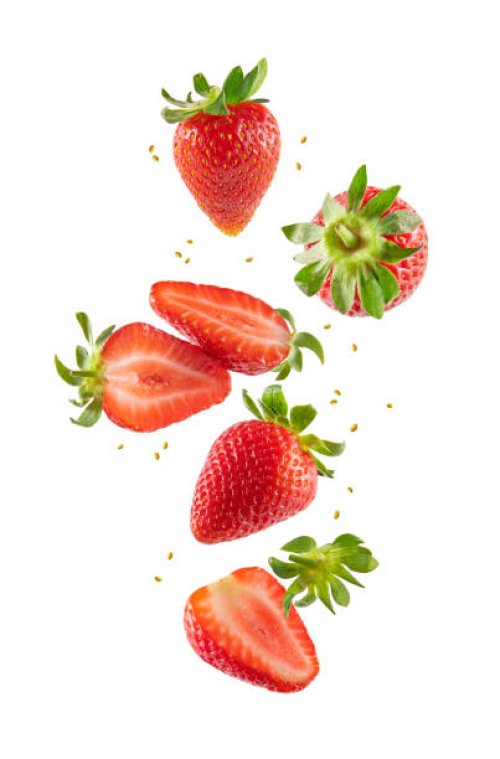 fresh strawberries in air - food stock pictures, royalty-free photos & images
