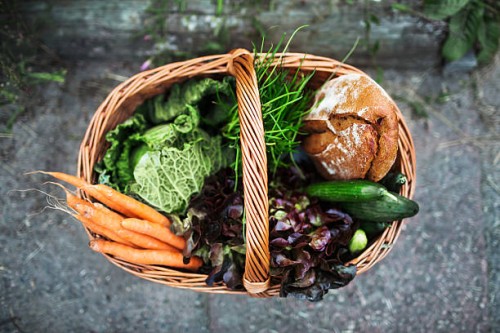 fresh vegetable and food in basket - food stock pictures, royalty-free photos & images
