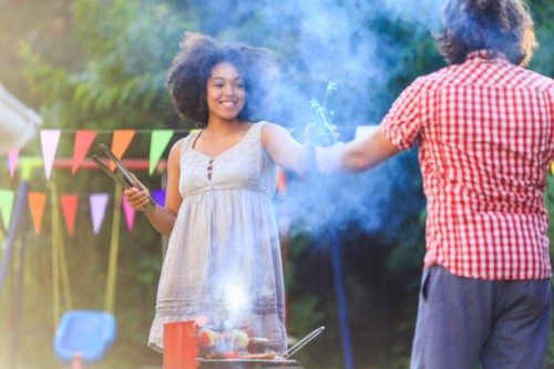 friends cheering and making backyard barbecue - garden decoration stock pictures, royalty-free photos & images