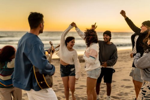 friends dancing and having fun on the beach - travel stock pictures, royalty-free photos & images