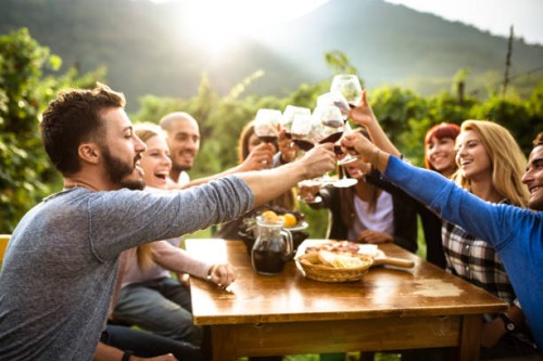 friends doing a wine tasting - food stock pictures, royalty-free photos & images