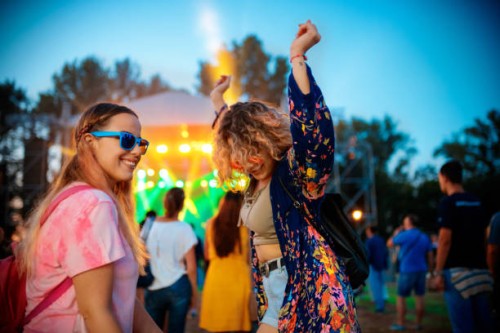 friends enjoying at music festival - concert stock pictures, royalty-free photos & images