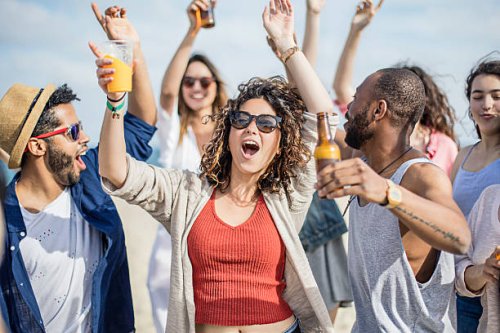 friends having fun on a party at the beach - concert stock pictures, royalty-free photos & images