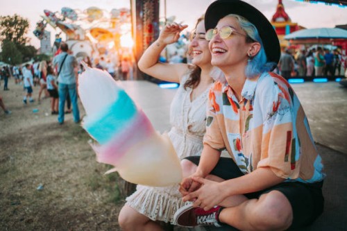 friends in the amusement park - food stock pictures, royalty-free photos & images