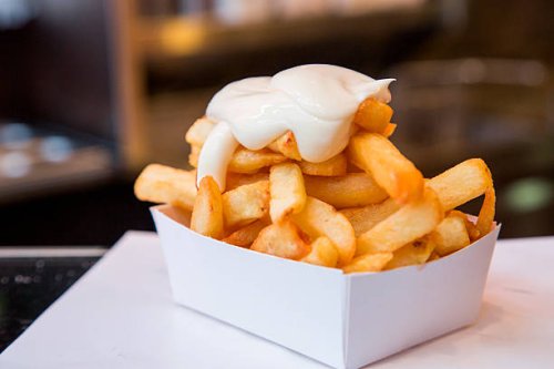 frites with mayonnaise - junk food stock pictures, royalty-free photos & images