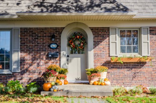 front porch with halloween decorations - garden decoration stock pictures, royalty-free photos & images