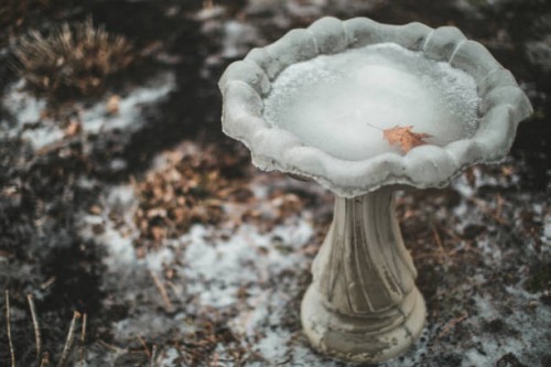 frozen birdbath - garden decoration stock pictures, royalty-free photos & images