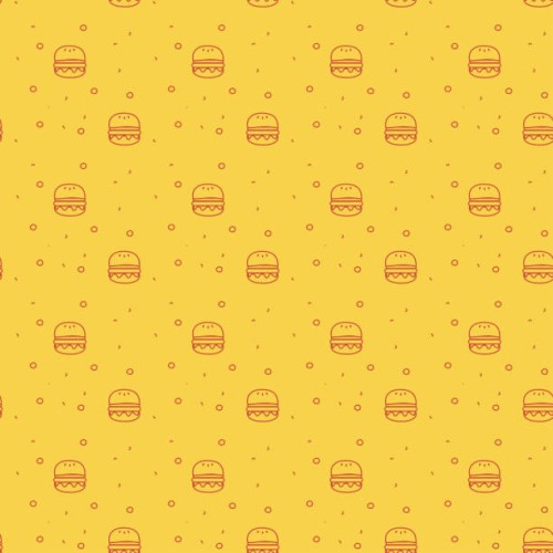fun and modern seamless pattern of a cheese burger or hamburger on a funky bright orange background stock illustration - food stock illustrations
