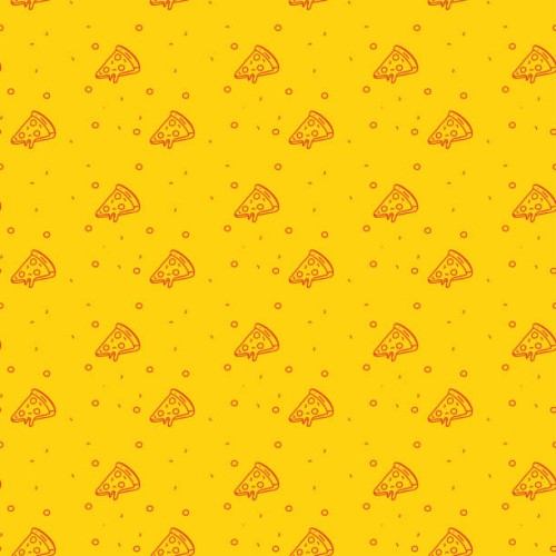 fun and modern seamless pattern of a pizza on a funky bright orange background - junk food stock illustrations