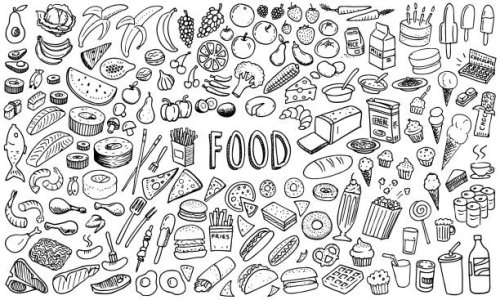 fun food sketchy doodles - food stock illustrations