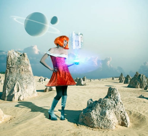 futuristic pacific islander woman standing on barren planet - fashion stock pictures, royalty-free photos & images