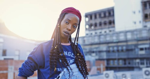 gen z black woman, influencer portrait and urban hip hop dancer, style and fashion in london city street. young hipster black girl with different, bold and unique youth culture in trendy outfit - fashion stock pictures, royal