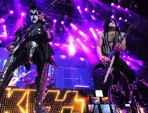Gene Simmons and Paul Stanley of KISS perform at the Bi-Lo Center on October 17, 2009 in Greenville, South Carolina.