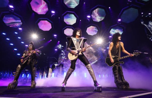 Gene Simmons, Tommy Thayer and Paul Stanley of KISS perform during the final show of KISS: End of the Road World Tour at Madison Square Garden on...