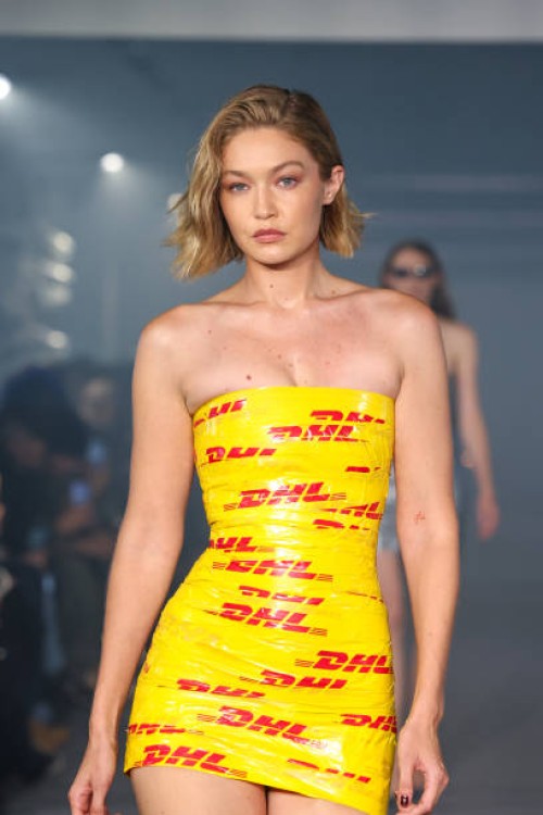 Gigi Hadid walks the runway during the Vetements Paris Womenswear Spring-Summer 2025 show as part of Paris Fashion Week on September 27, 2024 in...