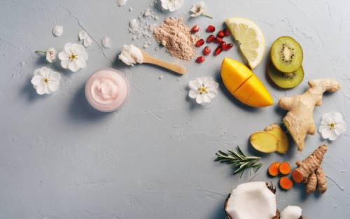 ginger and mango skin care product with blossom - food stock pictures, royalty-free photos & images