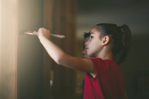 girl and boy painting - home decoration stock pictures, royalty-free photos & images