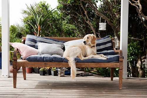 golden retriever en asientos al aire libre - home decoration fotografías e imágenes de stock