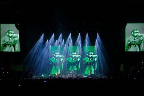 Graham Coxon, Damon Albarn, Dave Rowntree and Alex James perform during a concert at Movistar Arena on November 21, 2023 in Bogota, Colombia.