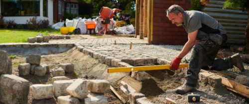 granite cobble path construction - home decoration stock pictures, royalty-free photos & images