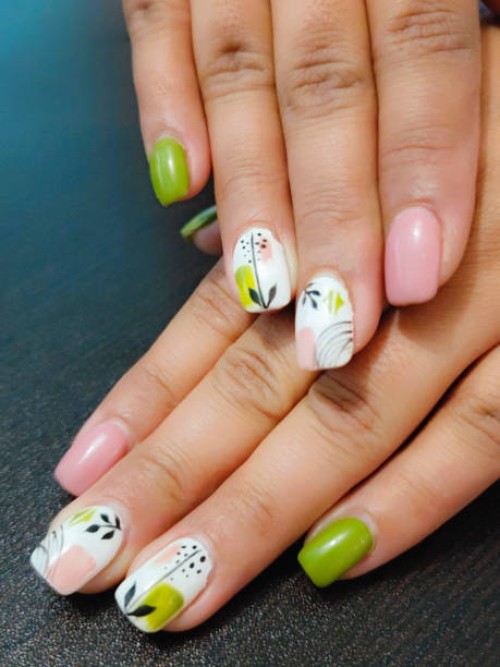 green and pink nails art - fashion stock pictures, royalty-free photos & images
