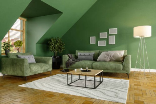 green living room with green sofa, coffee tables and plants - home decoration stock pictures, royalty-free photos & images