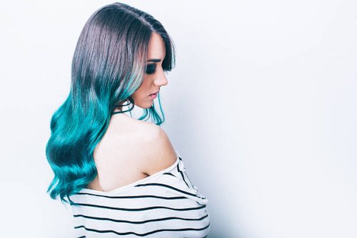 green ombre hair - hairstyle stock pictures, royalty-free photos & images