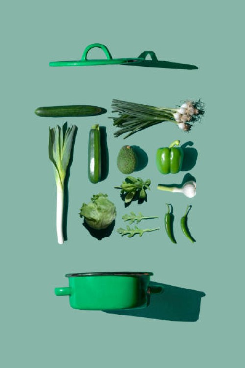 green vegetables on the green background- knolling concept - food stock pictures, royalty-free photos & images