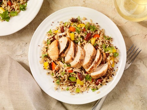 grilled chicken with quinoa and brown rice salad - food stock pictures, royalty-free photos & images