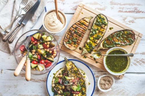 grilled eggplant healthy dinner party - food stock pictures, royalty-free photos & images