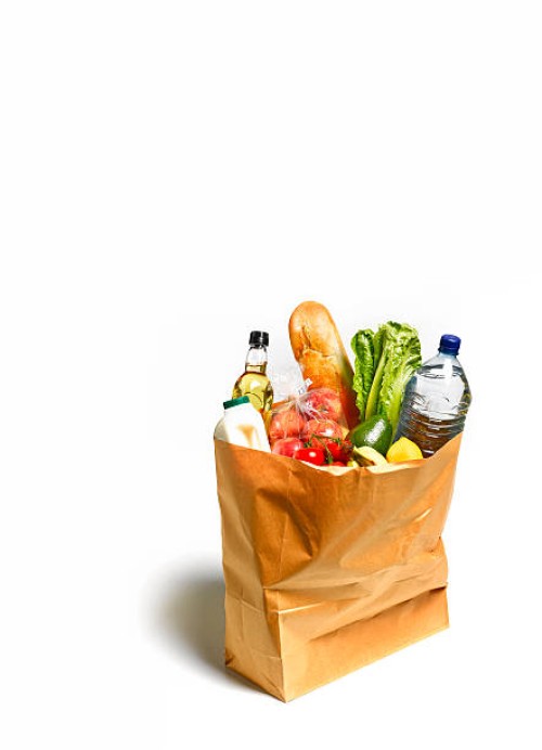 groceries, shopping in brown paper bag - food stock pictures, royalty-free photos & images