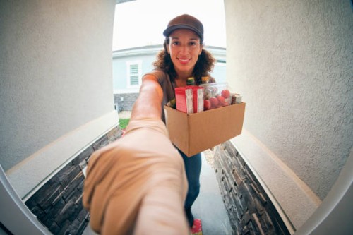 grocery delivery person - food stock pictures, royalty-free photos & images