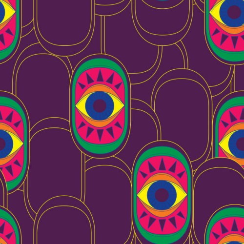 groovy art deco eyes seamless pattern background - home decoration stock illustrations