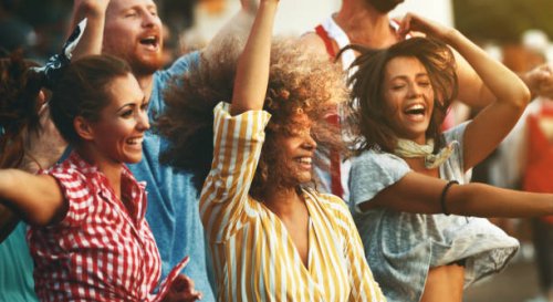 group of friends dancing at a concert. - concert stock pictures, royalty-free photos & images