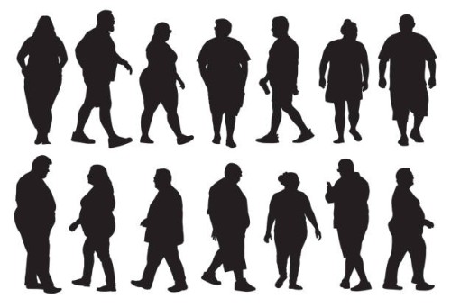 group of overweight people silhouettes - junk food stock illustrations
