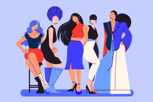 group portrait of woman's fashion models - fashion stock illustrations