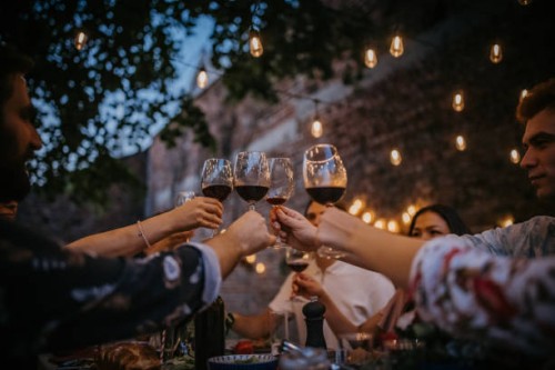 groupe d’amis à dîner - garden decoration photos et images de collection