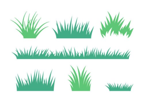 growing grass and cultivated lawn silhouettes and symbols - garden decoration stock illustrations