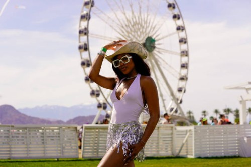 Guest poses during weekend 2 of the 2023 Coachella Valley Music And Arts Festival on April 22, 2023 in Indio, California.
