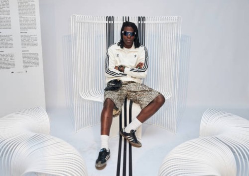 Guest poses for a photo during the Design Week Adidas x Juventus event on April 16, 2024 in Milan, Italy.