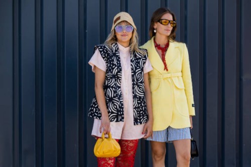 Guests seen outside Stine Goya during Copenhagen Fashion Week Spring/Summer 2023 on August 10, 2022 in Copenhagen, Denmark.