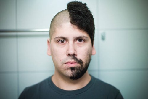 half shaved head - hairstyle stockfoto's en -beelden