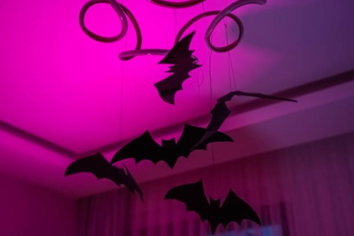 halloween decoration at home. bat from paper. - home decoration stock pictures, royalty-free photos & images