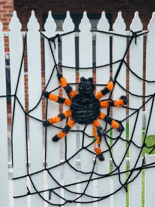 halloween spider - garden decoration stock pictures, royalty-free photos & images