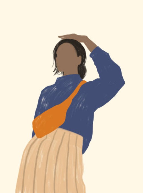 hand-drawn illustration of a girl posing with bag minimalism concept illustration woman _ stock illustration - fashion stock pictures, royalty-free photos & images