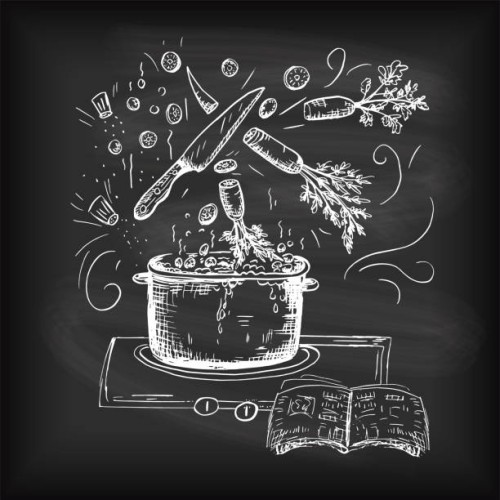 hand drawn typography - cooking and foods - food stock illustrations